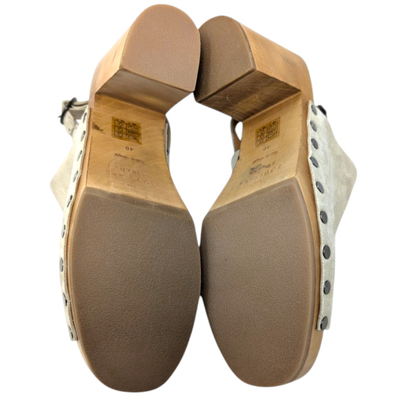 Sezane Dakota Stone High Heel Beige Clogs Mules Sandals 40 - Picture 7 of 8